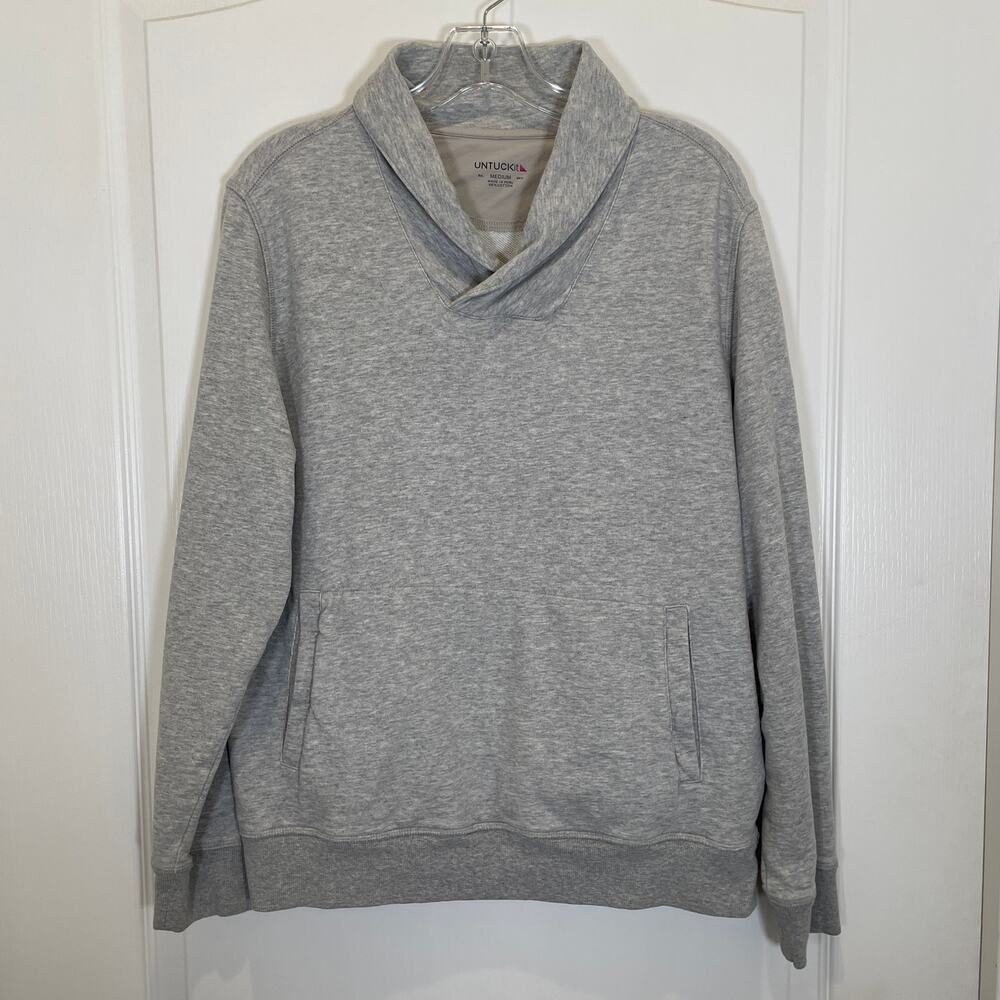 Untuckit Men's Sweatshirt Gray‎ Shawl Collar Kangaroo Pocket M